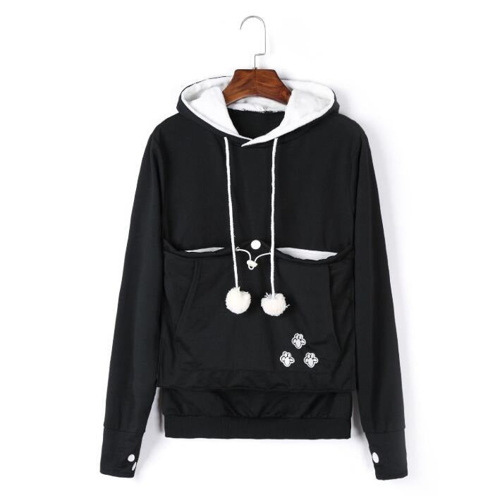 Comfortable Hoodie with Cat Pouch - CozyPurr-Black-S-State of Style
