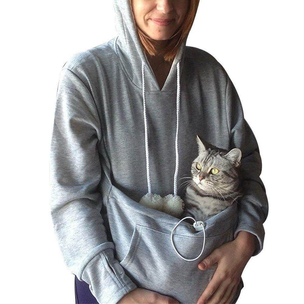 Comfortable Hoodie with Cat Pouch - CozyPurr-Grey-S-State of Style