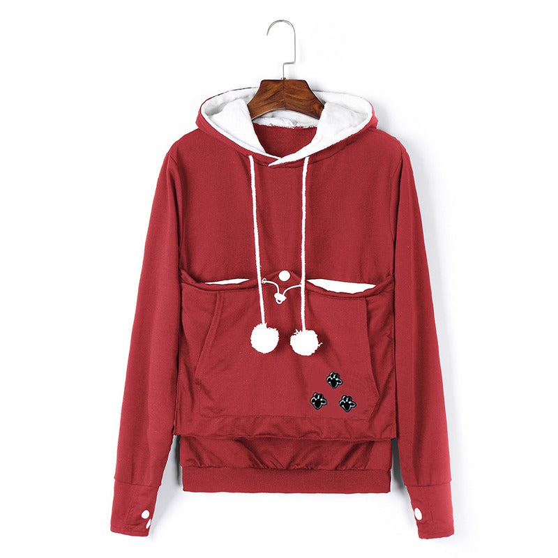 Comfortable Hoodie with Cat Pouch - CozyPurr-Red-S-State of Style