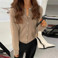Comfortable Knitted Cardigan with Buttons - Isla-Khaki-State of Style