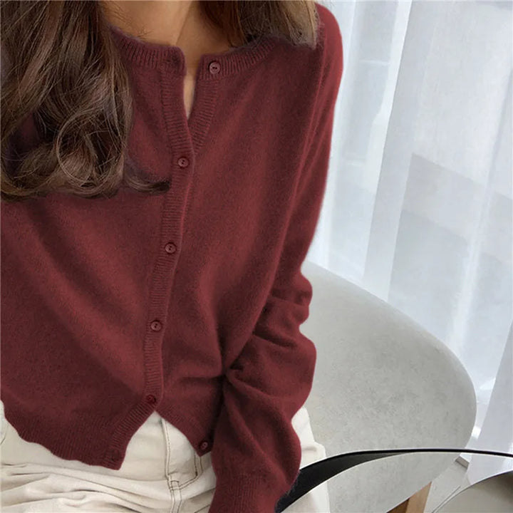 Comfortable Knitted Cardigan with Buttons - Isla-Wine red-State of Style