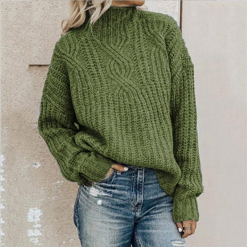 Comfortable Knitted Sweater with Roll Neck - Elise-Green-XS-State of Style