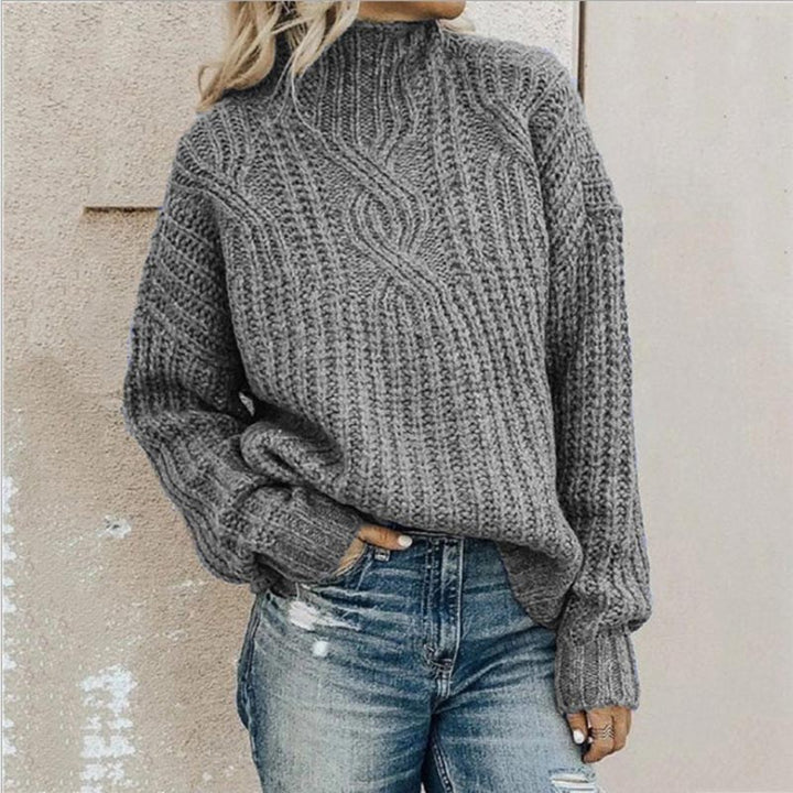 Comfortable Knitted Sweater with Roll Neck - Elise-Grey-XS-State of Style