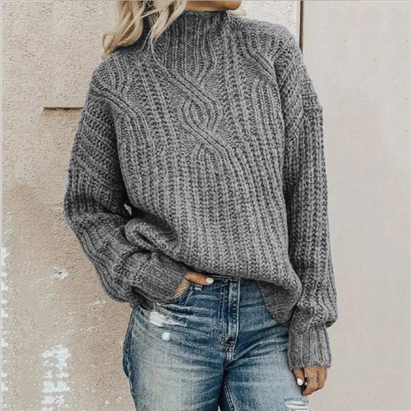 Comfortable Knitted Sweater with Roll Neck - Elise-Grey-XS-State of Style
