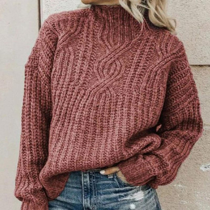 Comfortable Knitted Sweater with Roll Neck - Elise-Pink-XS-State of Style