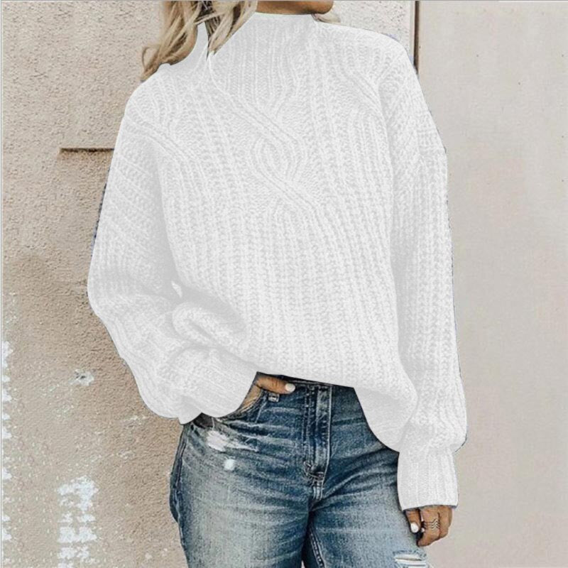Comfortable Knitted Sweater with Roll Neck - Elise-White-XS-State of Style