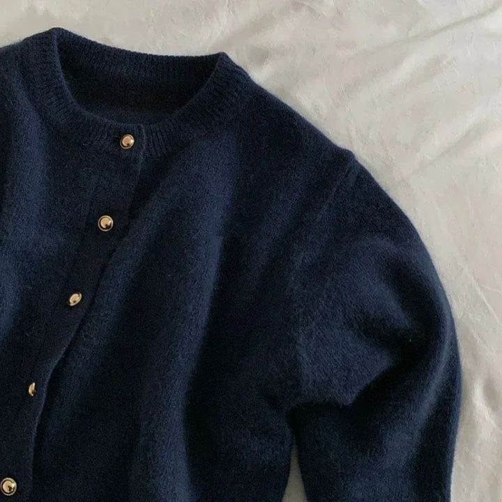 Comfortable Knitted Women's Cardigan with Crew Neck - Emilia-Navy-S-State of Style