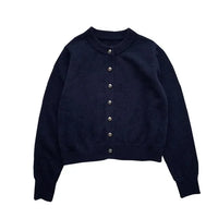 Comfortable Knitted Women's Cardigan with Crew Neck - Emilia-Navy-S-State of Style