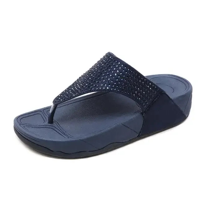 Comfortable ladies' platform slippers with rhinestones – Geneva-Dark blue-3.5-State of Style
