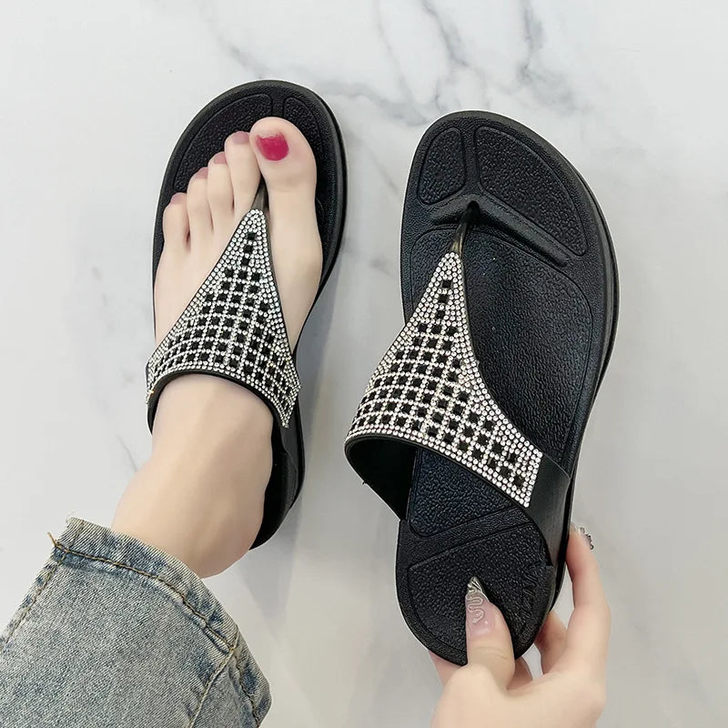 Comfortable ladies' platform slippers with rhinestones – Geneva-Dark blue-3.5-State of Style