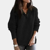 Comfortable Ladies' Sweater with Half Zip - Sofia-Black-XS-State of Style