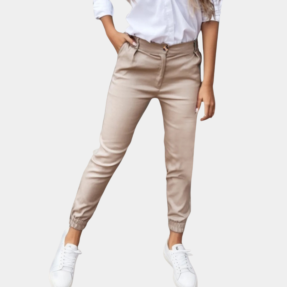 Comfortable Ladies' Trousers - Amelia-Khaki-S-State of Style