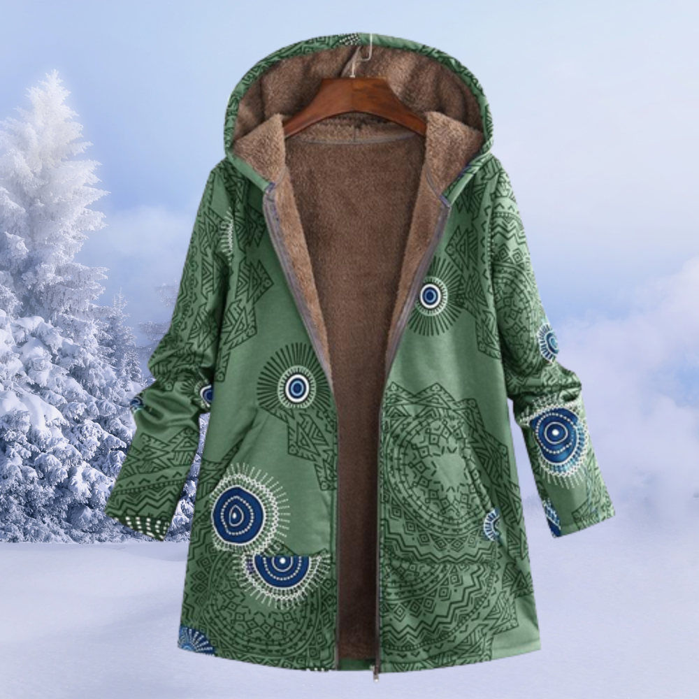Comfortable Ladies Winter Coat with Floral Print - Ivy-Green-S-State of Style