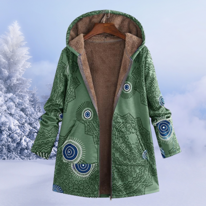 Comfortable Ladies Winter Coat with Floral Print - Ivy-Green-S-State of Style