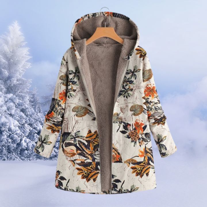 Comfortable Ladies Winter Coat with Floral Print - Ivy-Orange-S-State of Style
