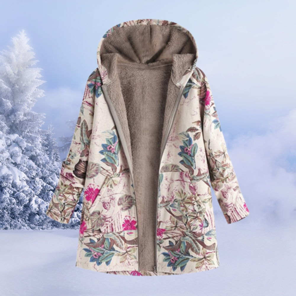 Comfortable Ladies Winter Coat with Floral Print - Ivy-Pink-S-State of Style