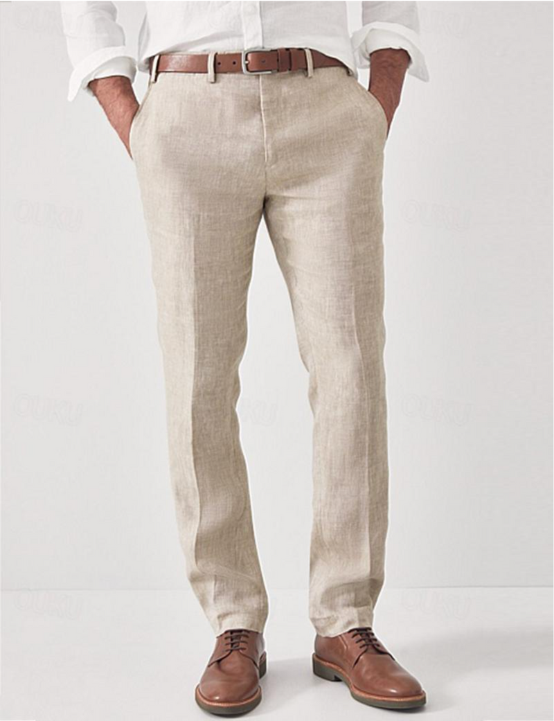 Comfortable Linen Men's Trousers – Elias-Beige-S-State of Style
