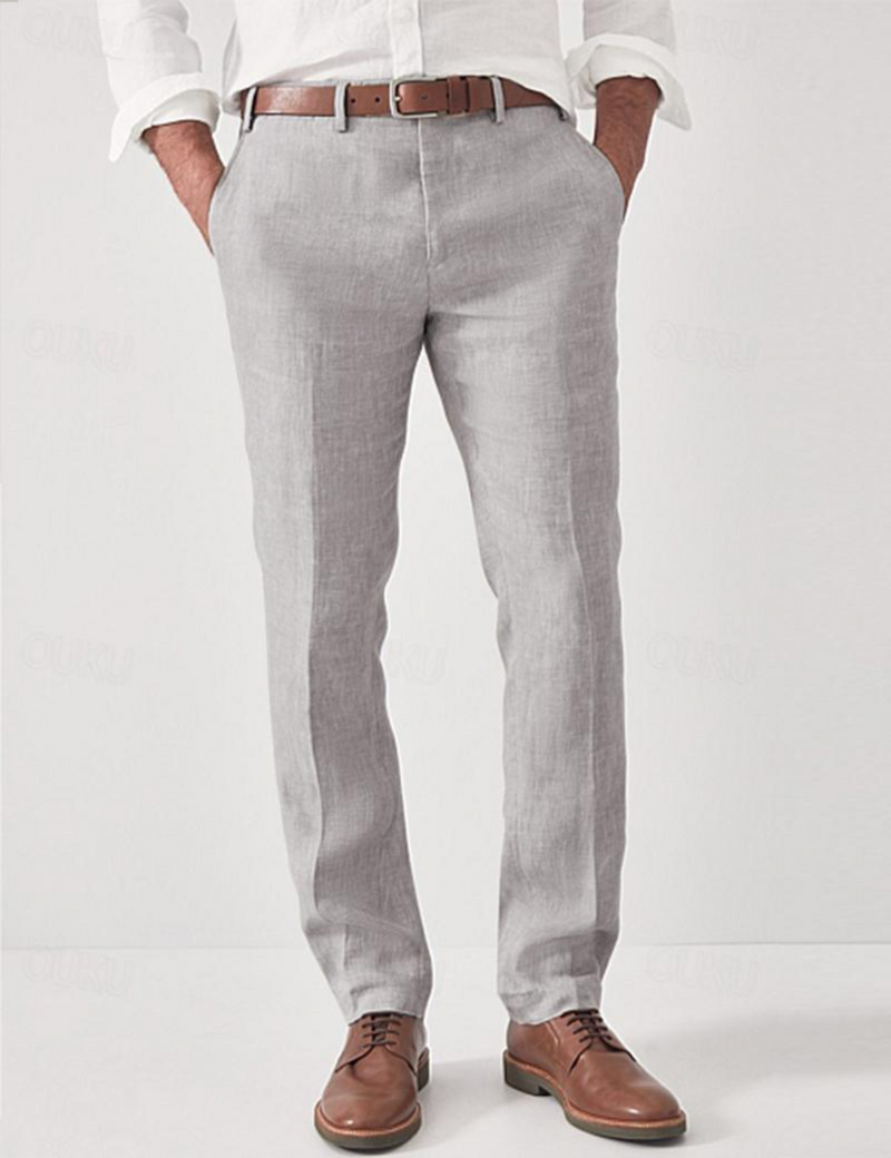 Comfortable Linen Men's Trousers – Elias-Light grey-S-State of Style