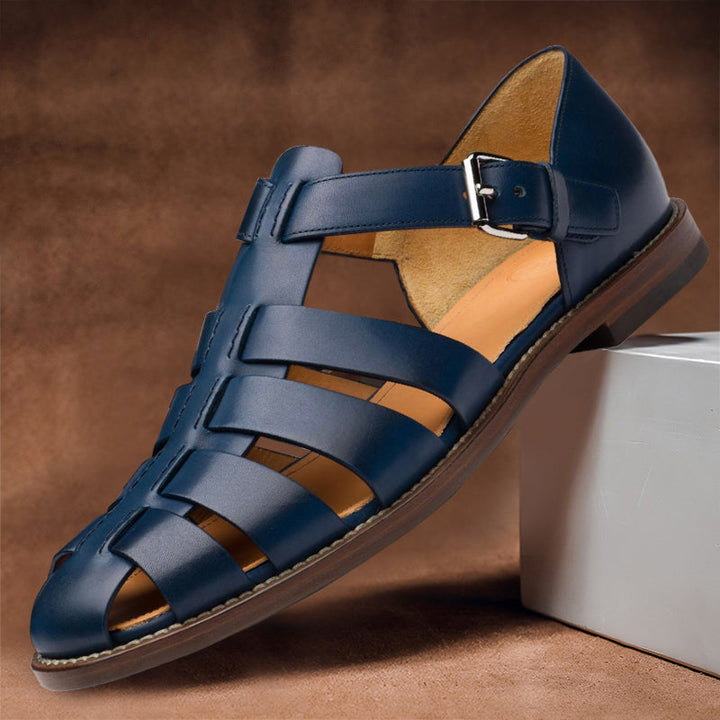 Comfortable men's leather sandals with non-slip sole – 50% off – Milan-Dark blue-5-State of Style