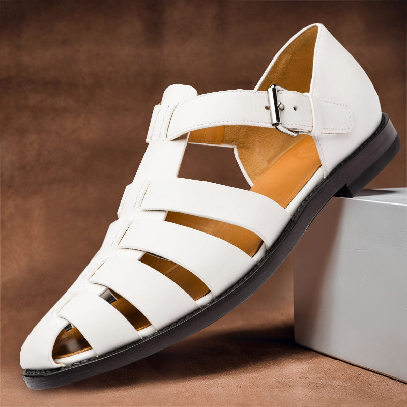 Comfortable men's leather sandals with non-slip sole – 50% off – Milan-White-5-State of Style