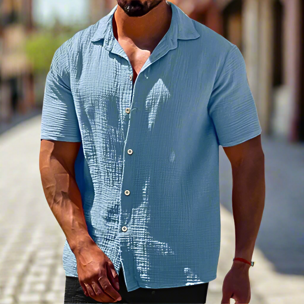 Comfortable Men's Linen Shirt – Lorenzo-Blue-M-State of Style