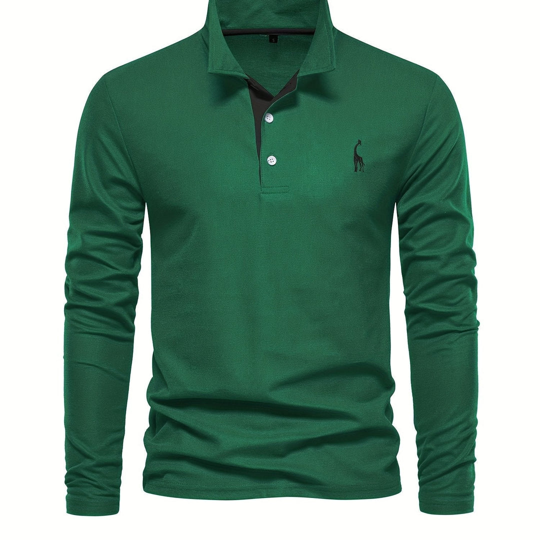 Comfortable Men's Polo with Long Sleeves-Dark green-S-State of Style