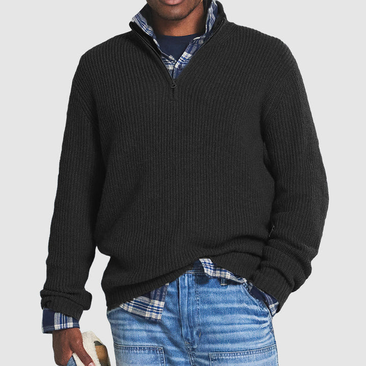 Comfortable Men's Sweater with Half Zip – Milan-Black-S-State of Style