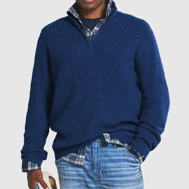 Comfortable Men's Sweater with Half Zip – Milan-Dark blue-S-State of Style