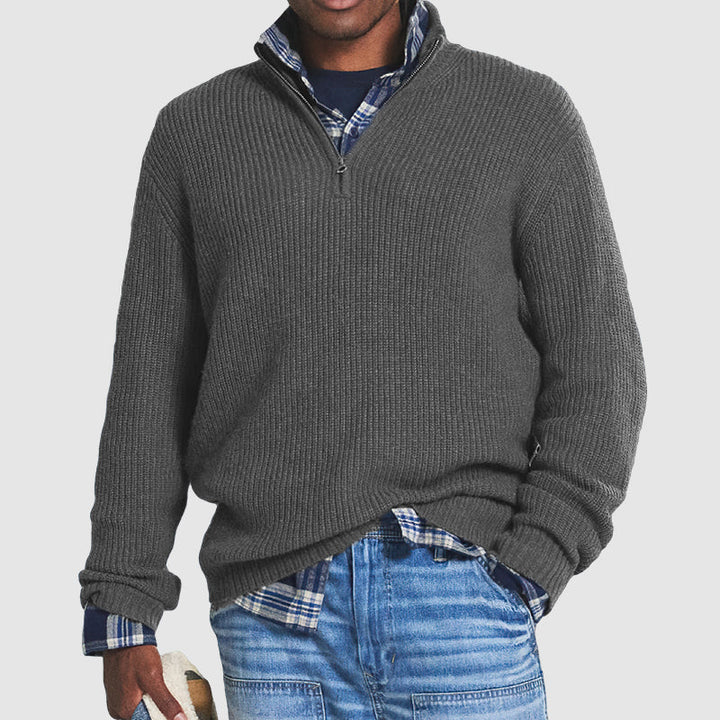 Comfortable Men's Sweater with Half Zip – Milan-Grey-S-State of Style