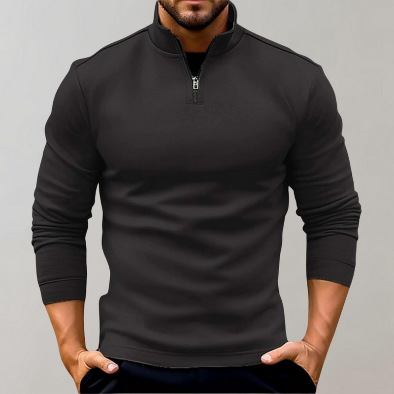 Comfortable Men's Sweater with Zip and Low Collar - Sven-Black-S-State of Style