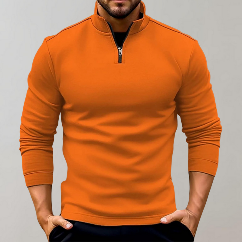 Comfortable Men's Sweater with Zip and Low Collar - Sven-Orange-S-State of Style