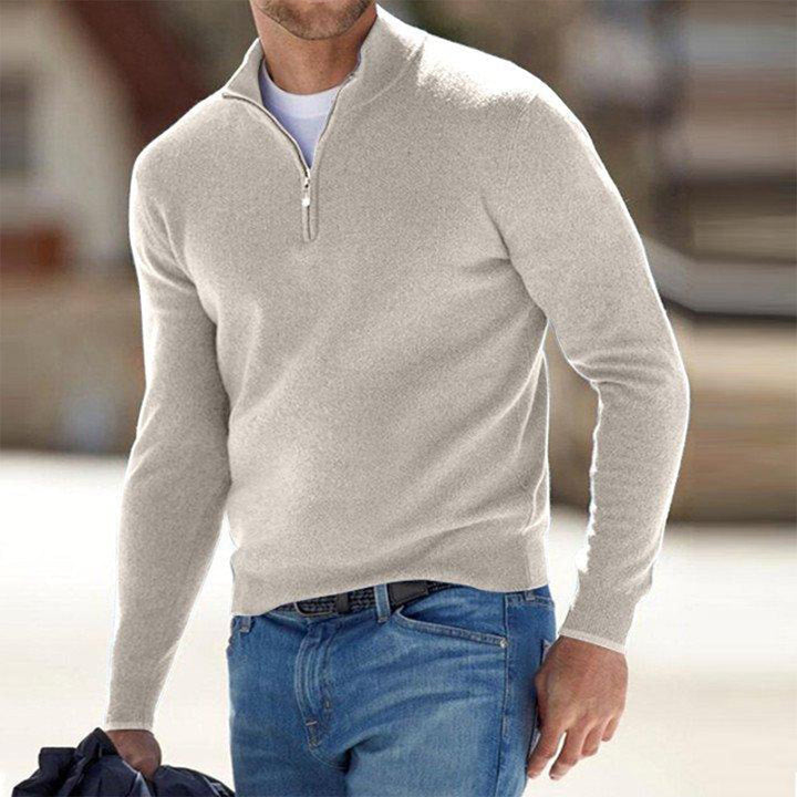 Comfortable Men's Sweater with Zip - Milo-Beige-S-State of Style