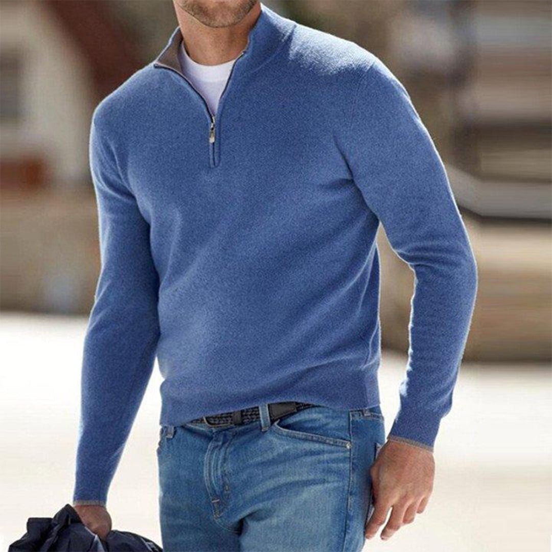 Comfortable Men's Sweater with Zip - Milo-Blue-S-State of Style
