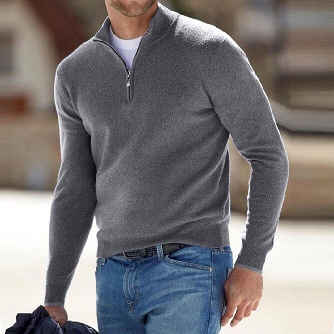 Comfortable Men's Sweater with Zip - Milo-Grey-S-State of Style