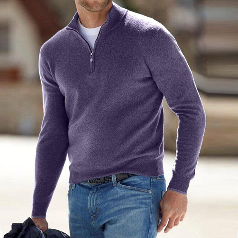 Comfortable Men's Sweater with Zip - Milo-Purple-S-State of Style
