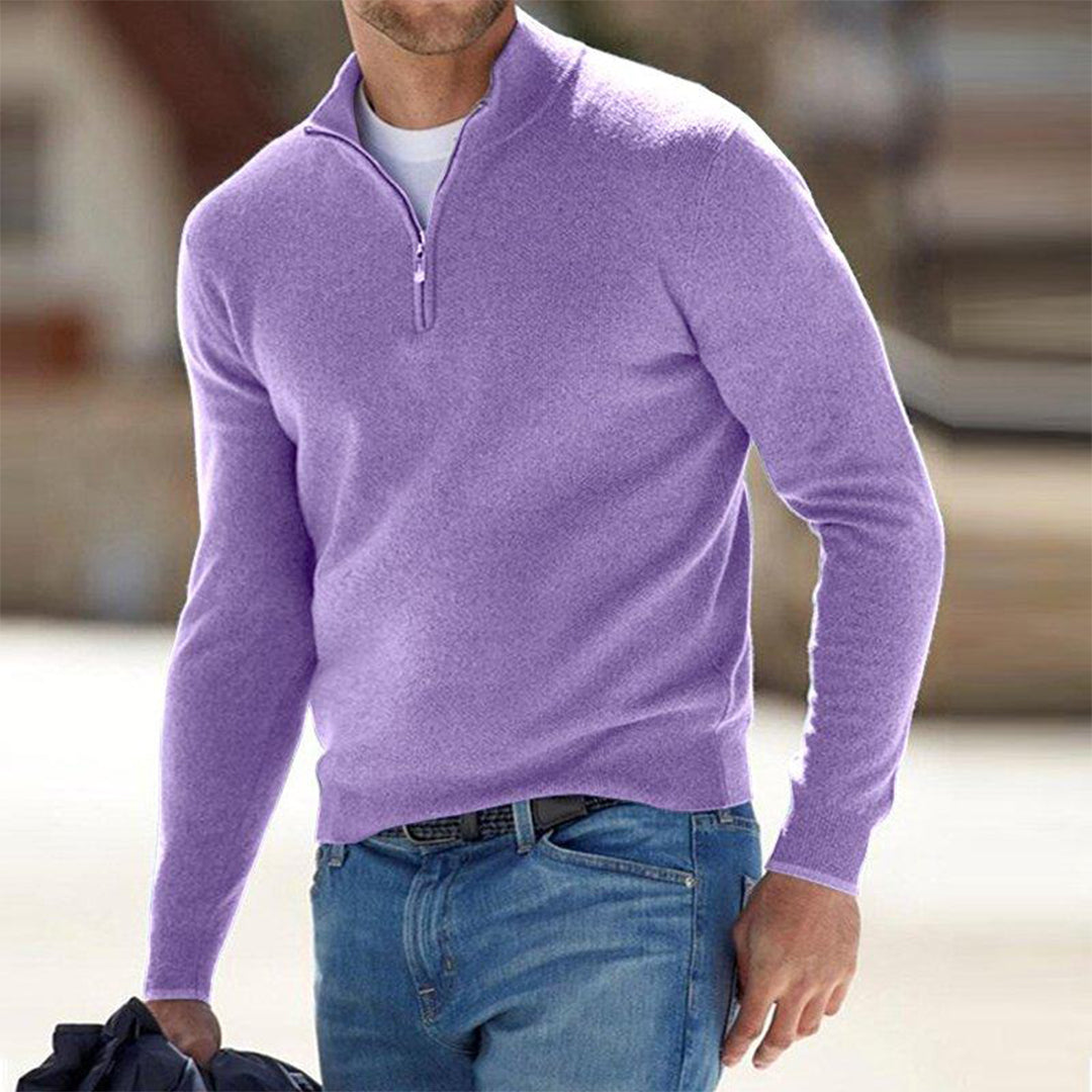Comfortable Men's Sweater with Zip - Milo-Purple2-S-State of Style