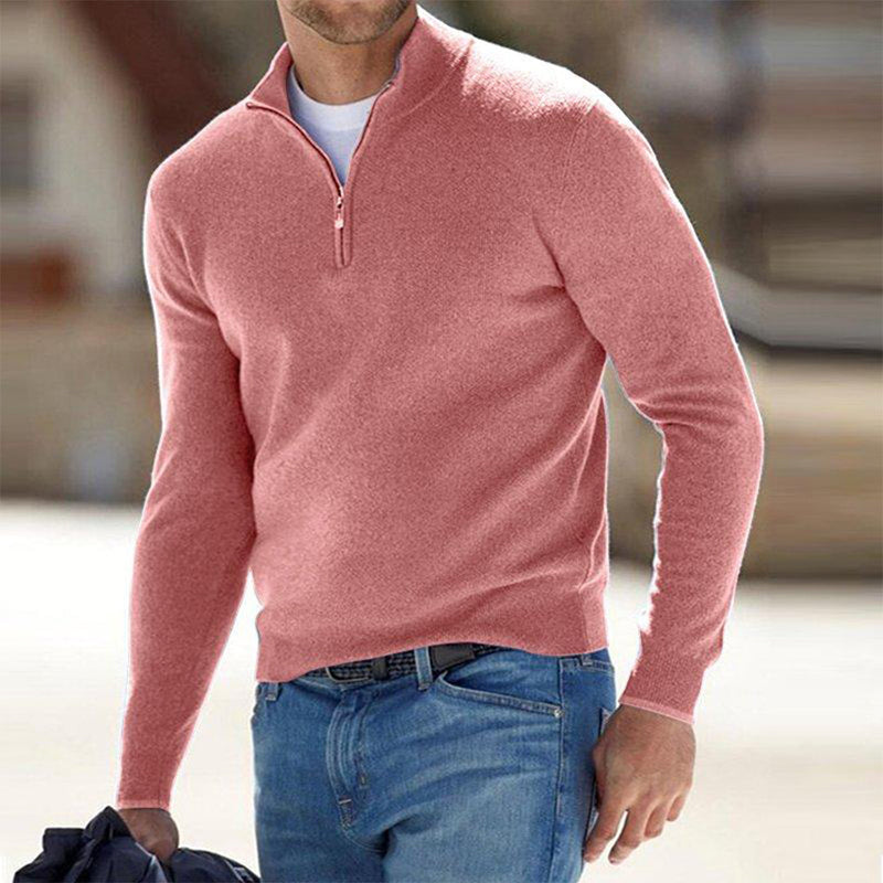 Comfortable Men's Sweater with Zip - Milo-Salmon pink-S-State of Style