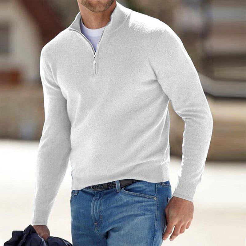 Comfortable Men's Sweater with Zip - Milo-White-S-State of Style