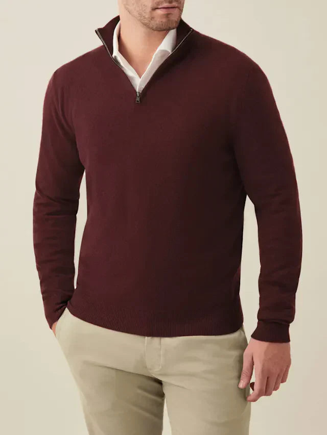 Comfortable Men's Zip-up Jumper - Lucas-Burgundy-S-State of Style