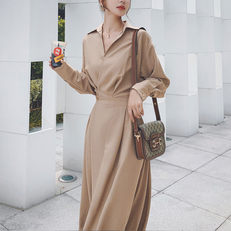 Comfortable Mini Dress For Women-Khaki-S-State of Style