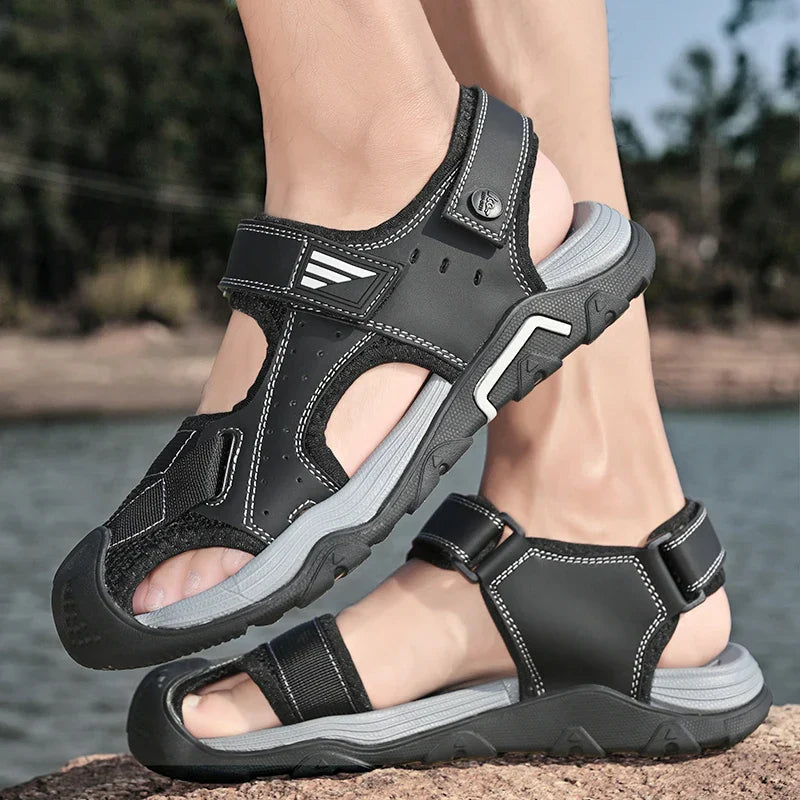 Comfortable non-slip leather sandals for men – Ideal for seniors-Black-6-State of Style