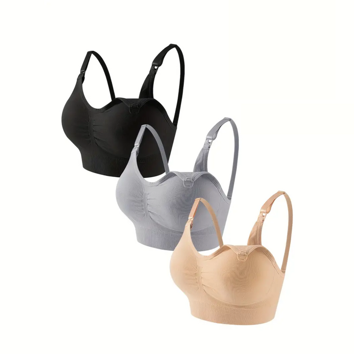 Comfortable Nursing Bra (Set of 3) – NurtureFit-Black Grey Beige-M-State of Style