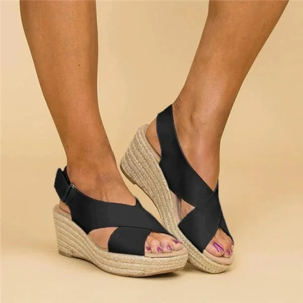 Comfortable Orthopedic Wedge Espadrilles - Clara-Black-4-State of Style
