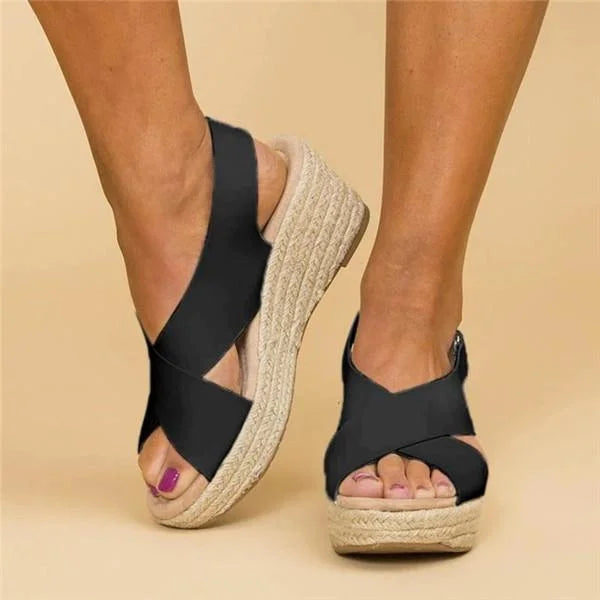 Comfortable Orthopedic Wedge Espadrilles - Clara-Black-4-State of Style