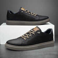 Comfortable Oxford Leather Men's Sneakers - Ethan-5-Black-State of Style