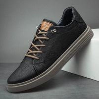 Comfortable Oxford Leather Men's Sneakers - Ethan-5-Black-State of Style