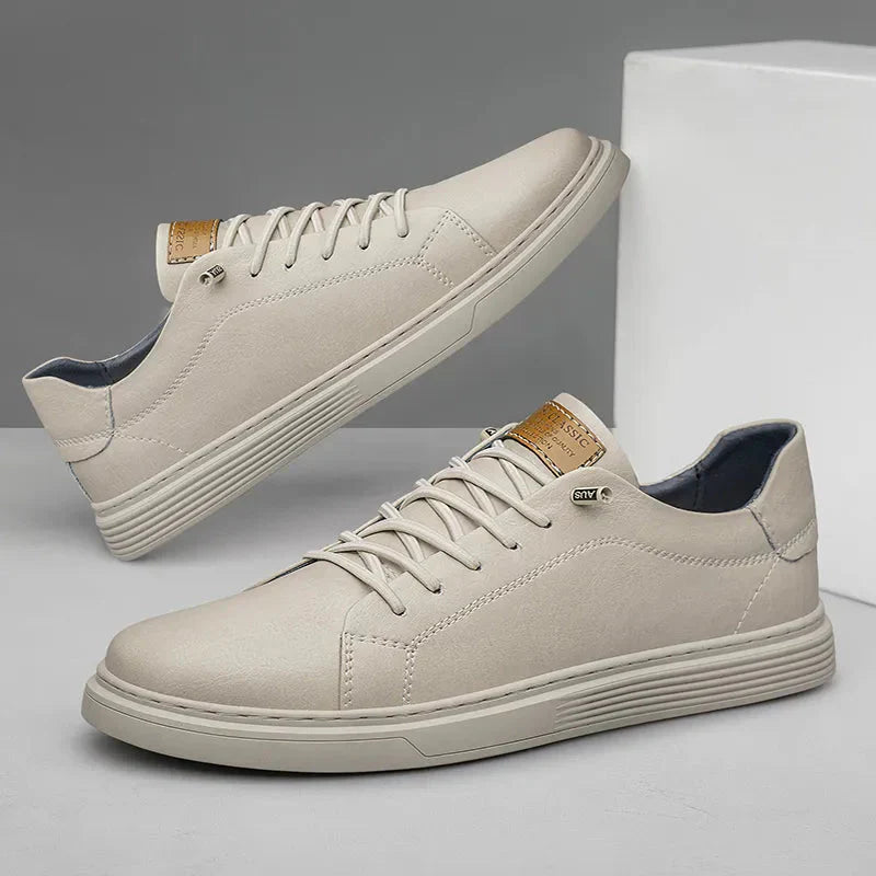 Comfortable Oxford Leather Men's Sneakers - Ethan-5-White-State of Style