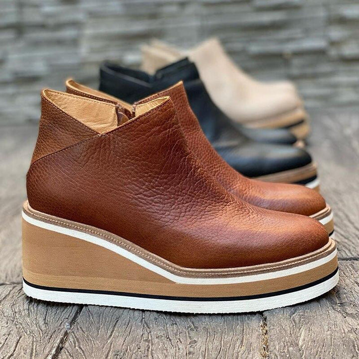 Comfortable Platform Ankle Boots - Mira-Beige-4.5-State of Style