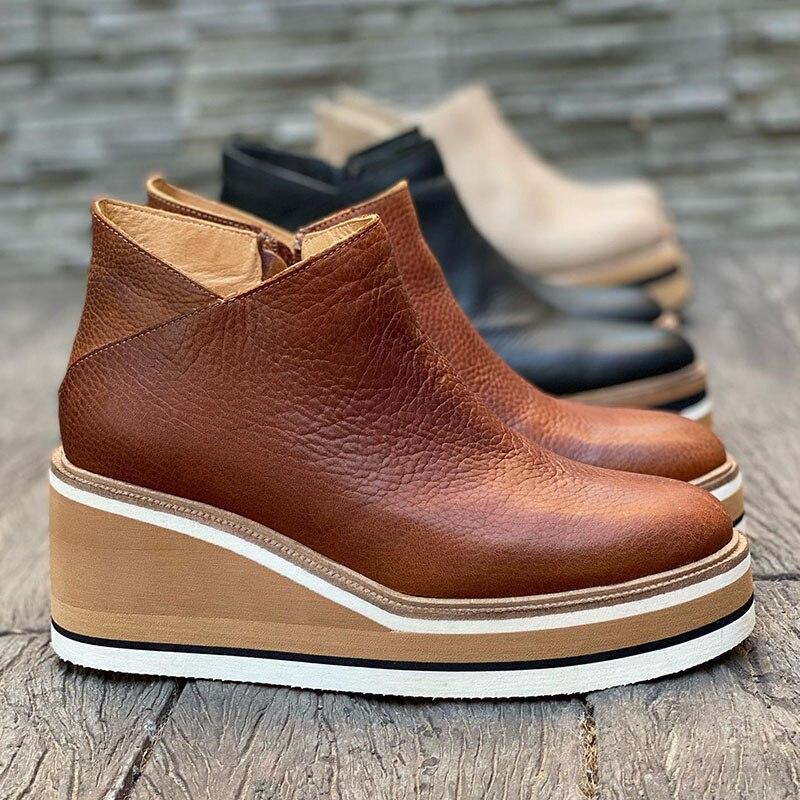 Comfortable Platform Ankle Boots - Mira-Beige-4.5-State of Style