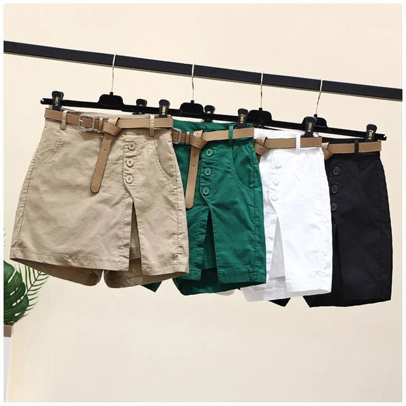 Comfortable Plus-Size Cotton Summer Shorts-Black with Belt-2XL-State of Style